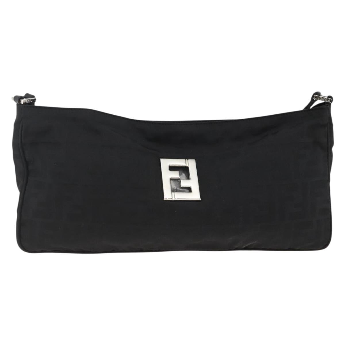 FENDI Zucca Canvas Shoulder Bag Nylon Black Silver Auth ep13819