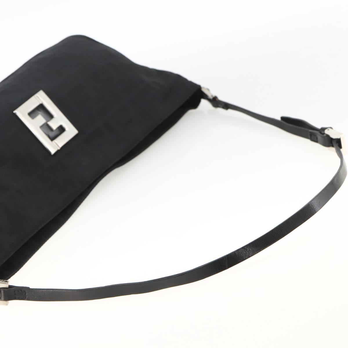 FENDI Zucca Canvas Shoulder Bag Nylon Black Silver Auth ep13819