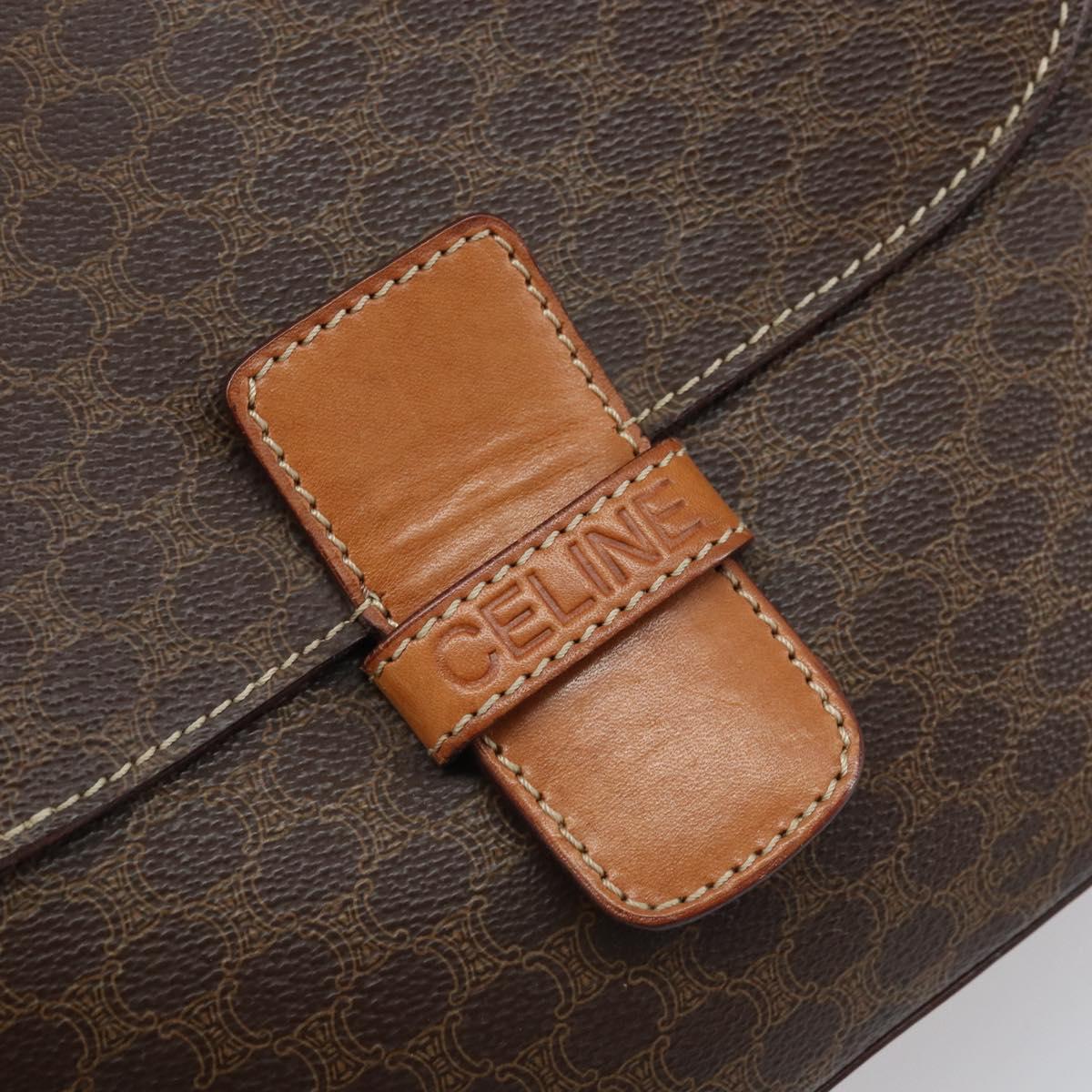 CELINE Macadam Canvas Shoulder Bag PVC Leather Brown Gold Auth ep13823A
