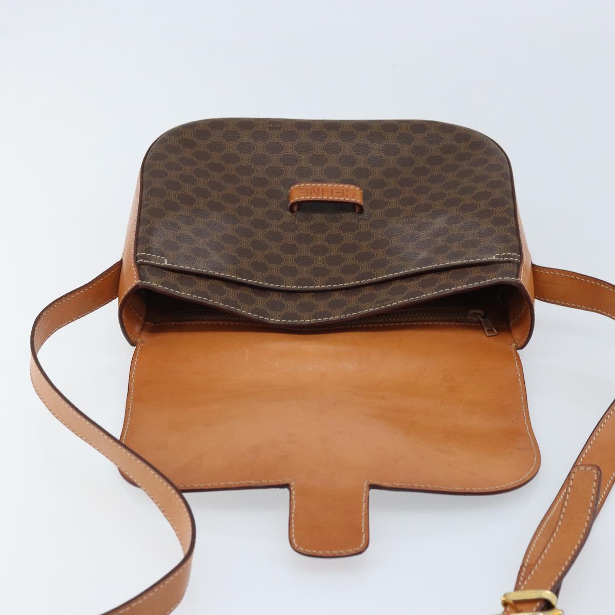 CELINE Macadam Canvas Shoulder Bag PVC Leather Brown Gold Auth ep13823A