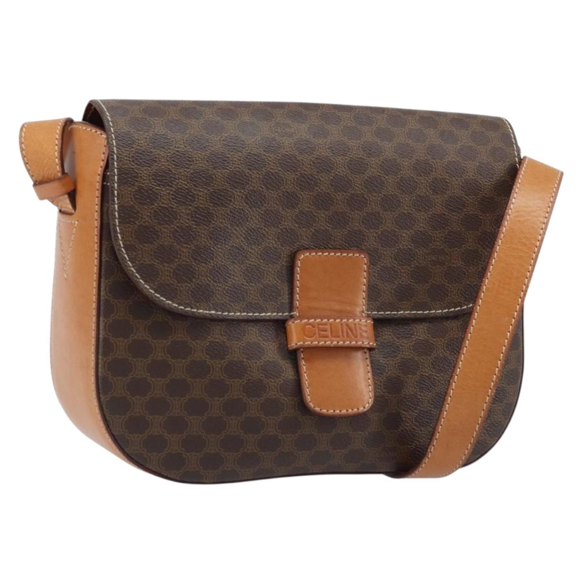 CELINE Macadam Canvas Shoulder Bag PVC Leather Brown Gold Auth ep13823A