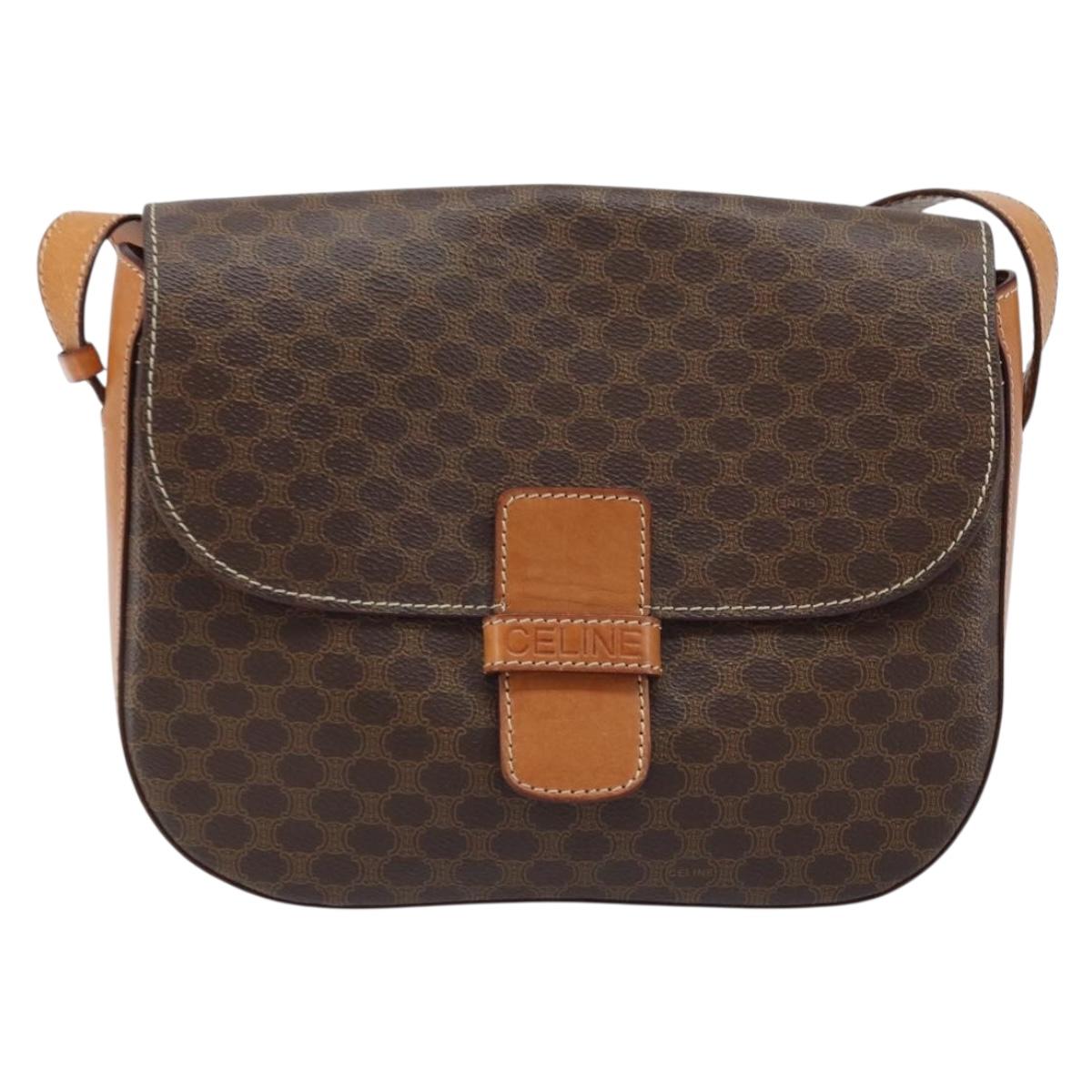 CELINE Macadam Canvas Shoulder Bag PVC Leather Brown Gold Auth ep13823A
