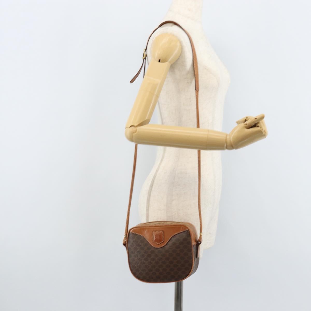 CELINE Macadam Canvas Shoulder Bag PVC Leather Brown Gold Auth ep13825A