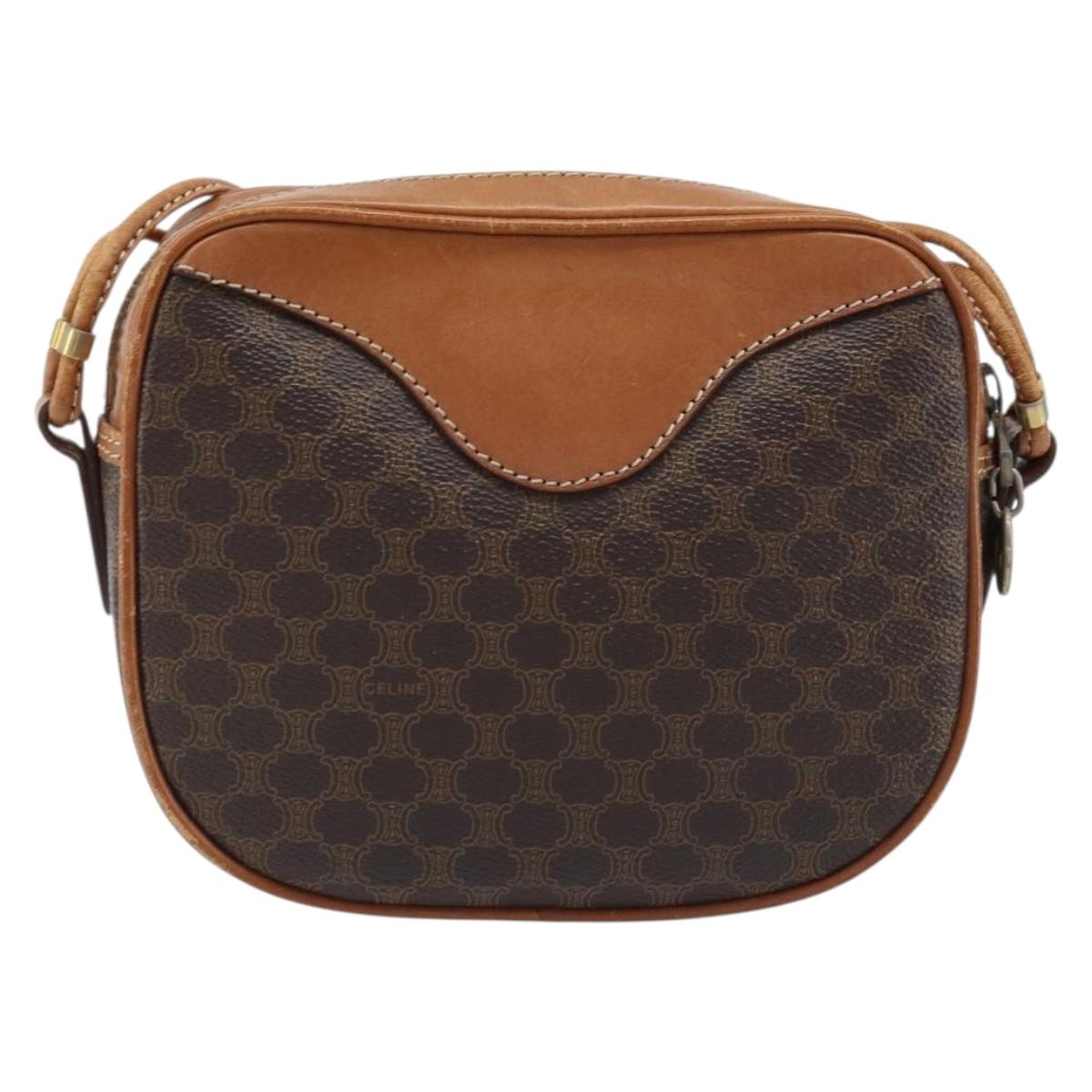 CELINE Macadam Canvas Shoulder Bag PVC Leather Brown Gold Auth ep13825A