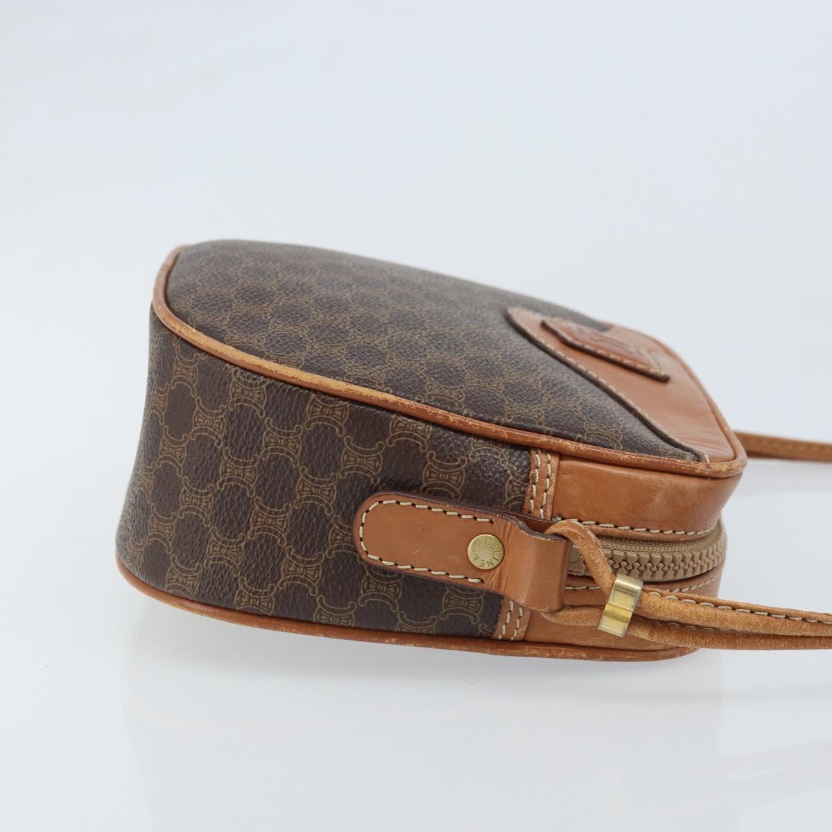 CELINE Macadam Canvas Shoulder Bag PVC Leather Brown Gold Auth ep13825A