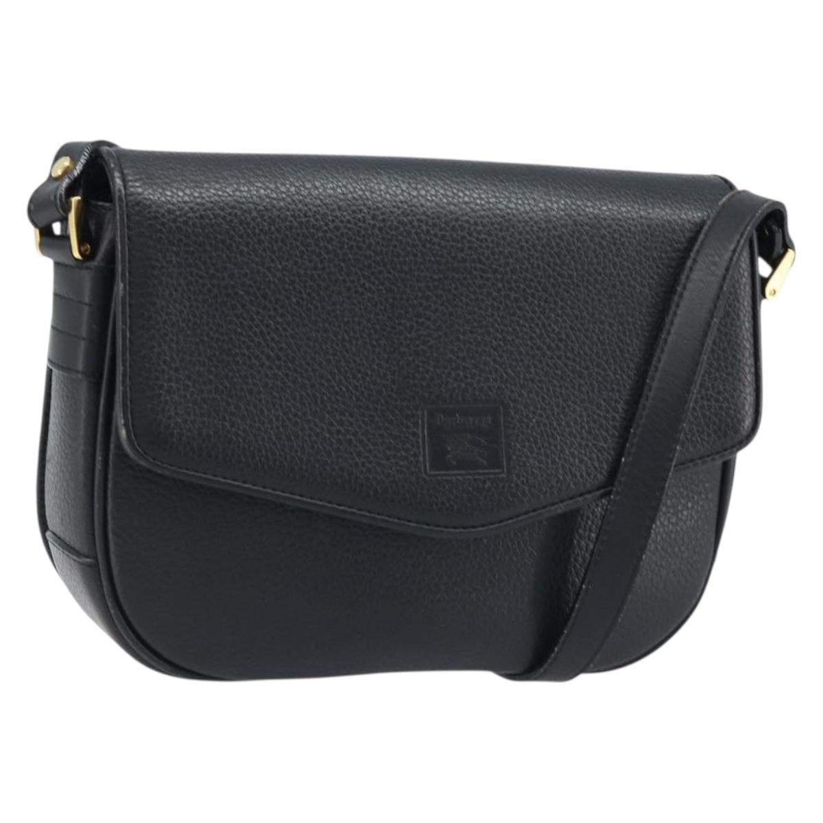 Burberrys Shoulder Bag Leather Black Gold Auth ep13827