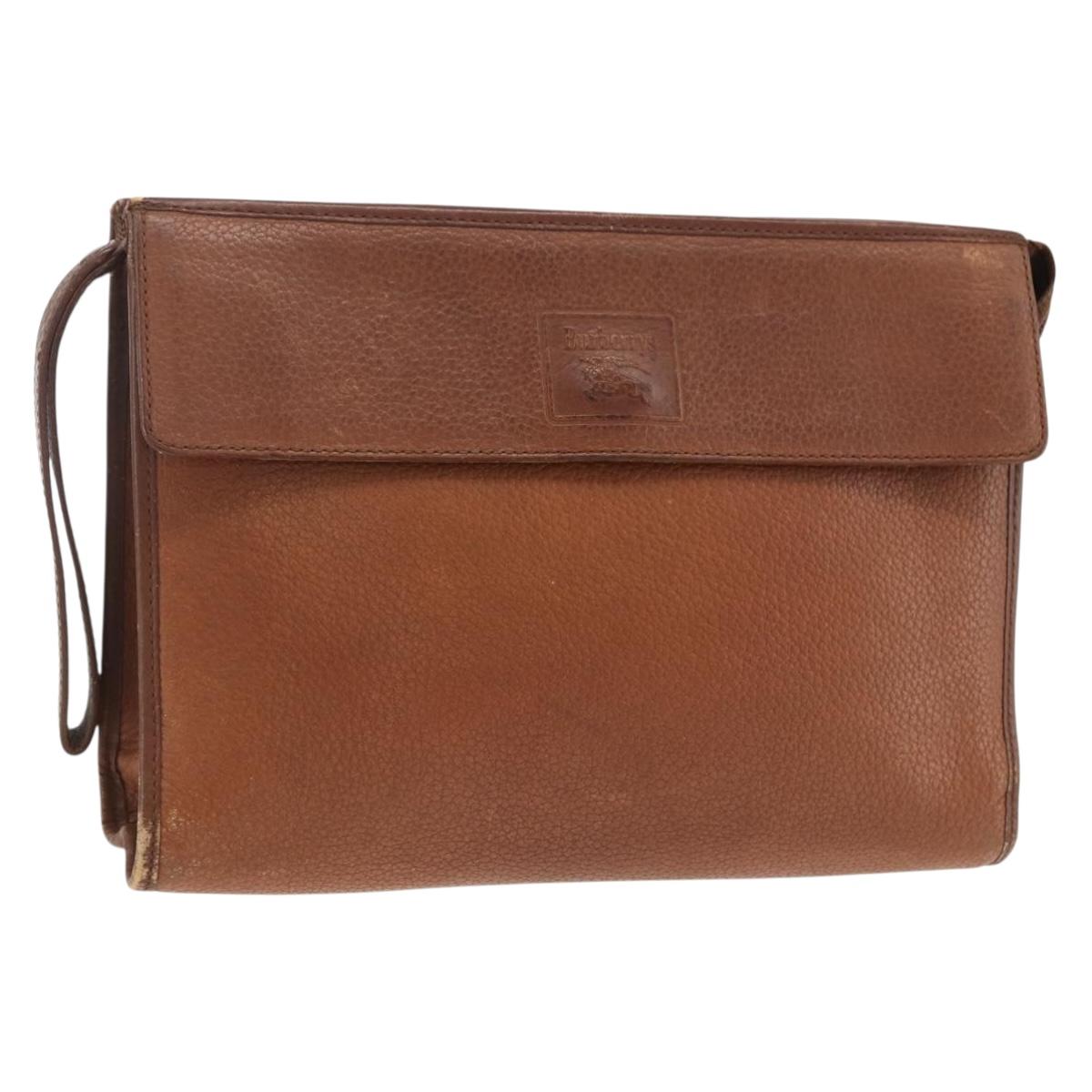 Burberrys Clutch Bag Leather Brown Auth ep13828