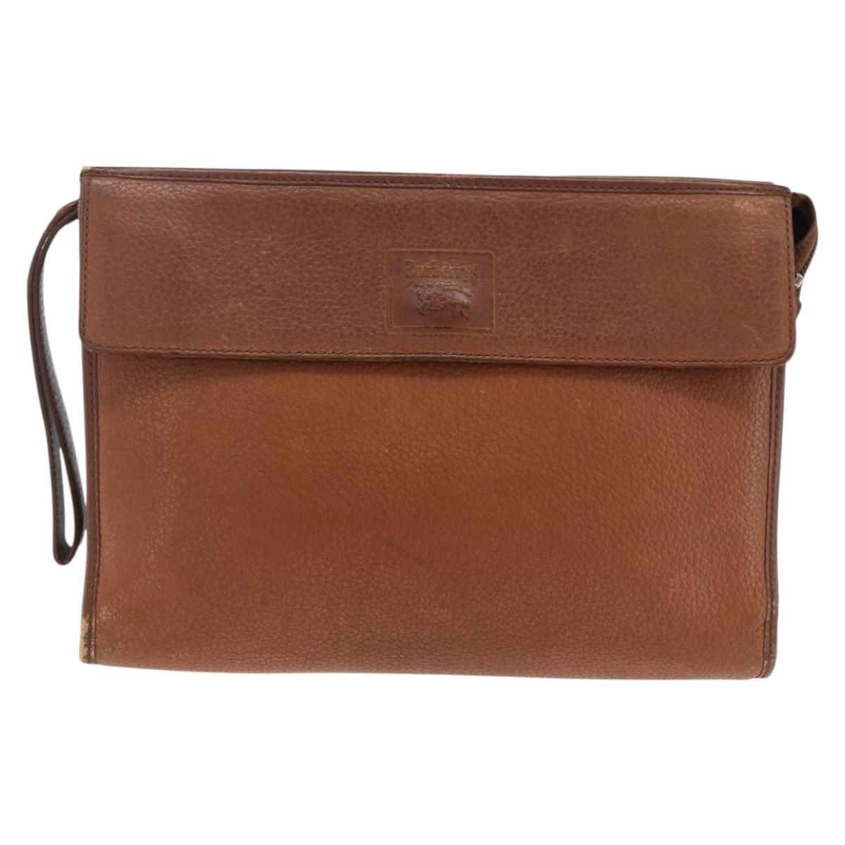 Burberrys Clutch Bag Leather Brown Auth ep13828