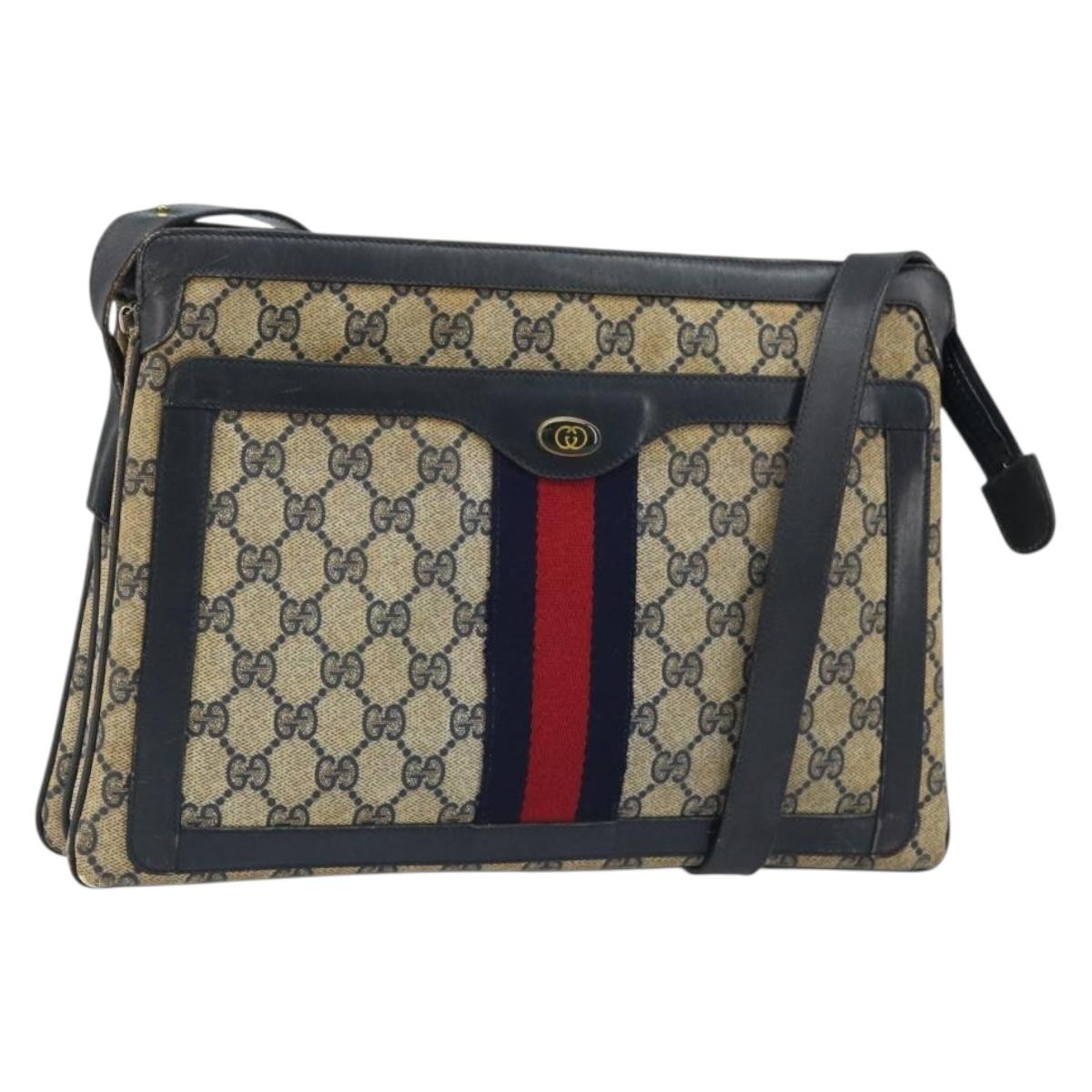 GUCCI GG Supreme Sherry Line Shoulder Bag PVC Navy Gold Auth ep13829