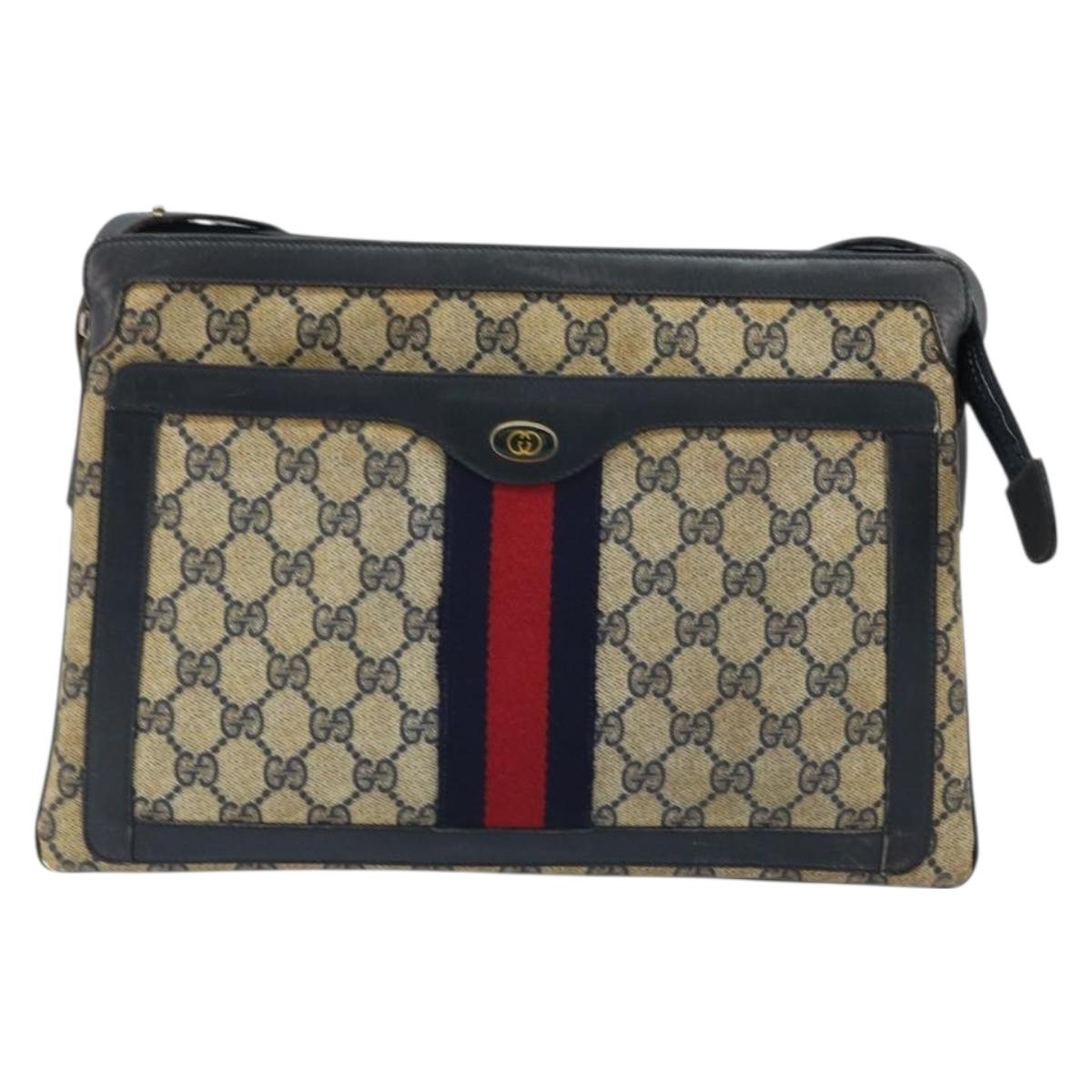 GUCCI GG Supreme Sherry Line Shoulder Bag PVC Navy Gold Auth ep13829