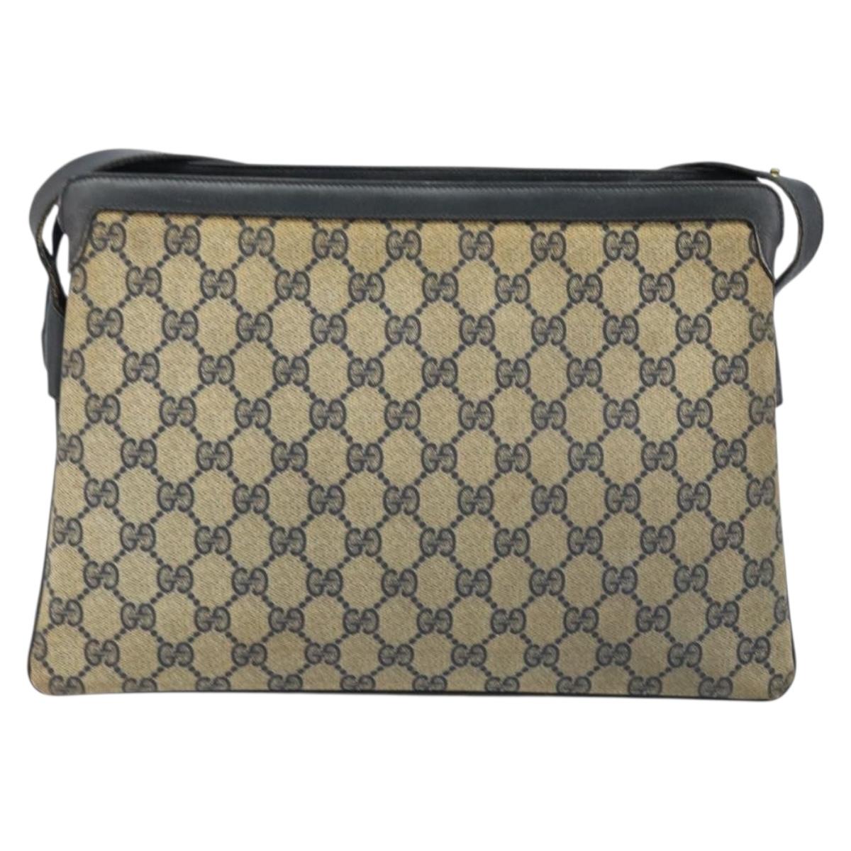 GUCCI GG Supreme Sherry Line Shoulder Bag PVC Navy Gold Auth ep13829