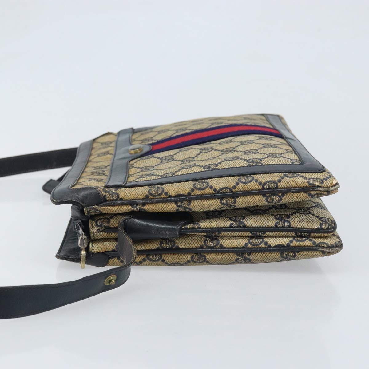 GUCCI GG Supreme Sherry Line Shoulder Bag PVC Navy Gold Auth ep13829