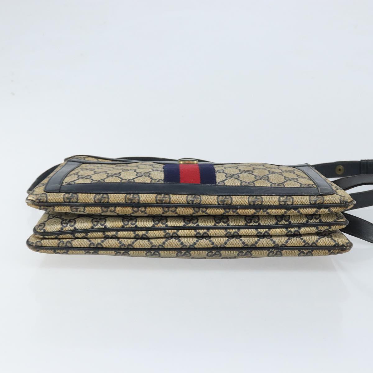 GUCCI GG Supreme Sherry Line Shoulder Bag PVC Navy Gold Auth ep13829