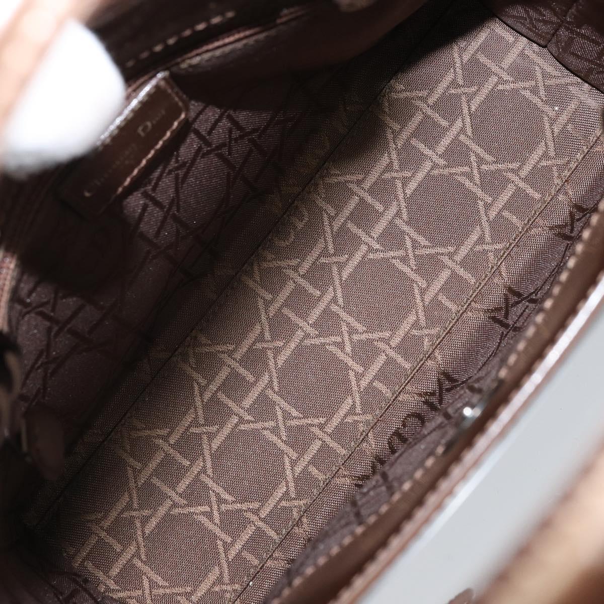 Christian Dior Maris Pearl Hand Bag Patent leather Brown Silver Auth ep13834