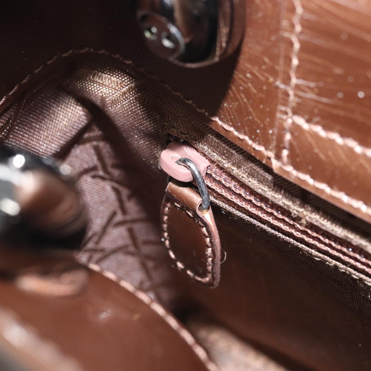 Christian Dior Maris Pearl Hand Bag Patent leather Brown Silver Auth ep13834