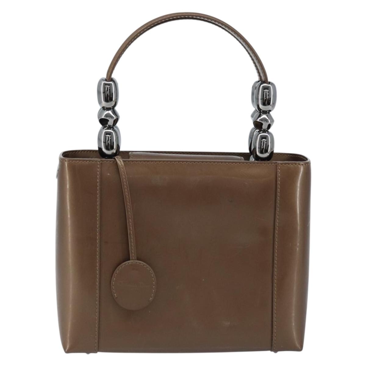 Christian Dior Maris Pearl Hand Bag Patent leather Brown Silver Auth ep13834