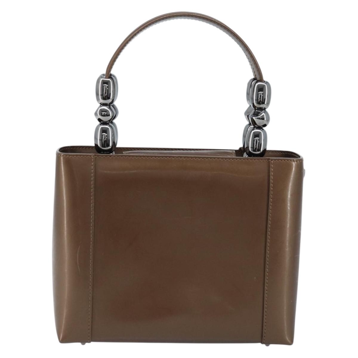 Christian Dior Maris Pearl Hand Bag Patent leather Brown Silver Auth ep13834