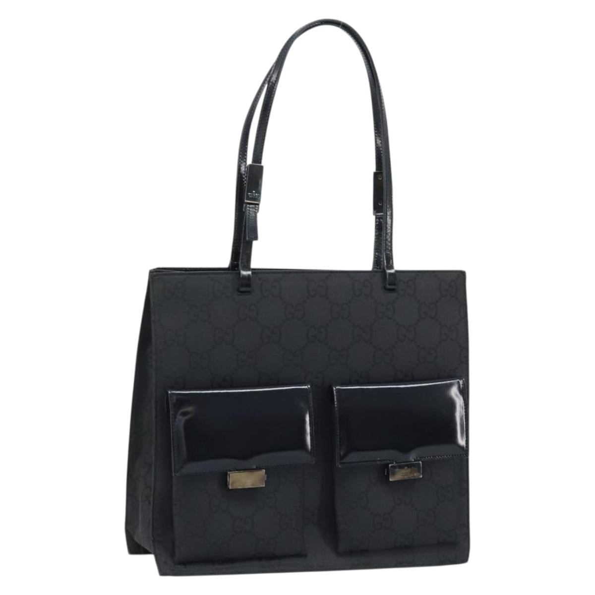 GUCCI GG Canvas Tote Bag Nylon Black Silver 002 1021 Auth ep13839