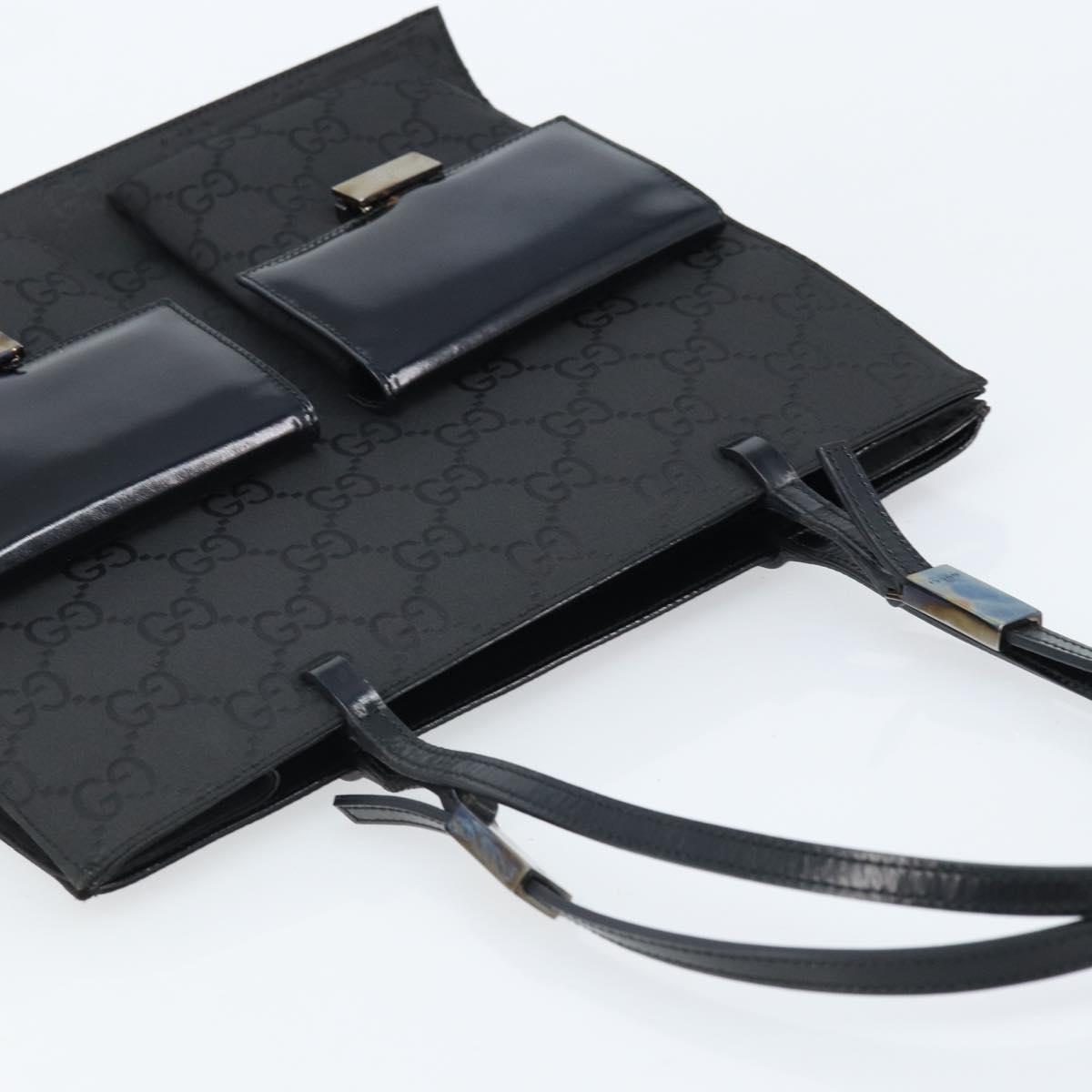 GUCCI GG Canvas Tote Bag Nylon Black Silver 002 1021 Auth ep13839