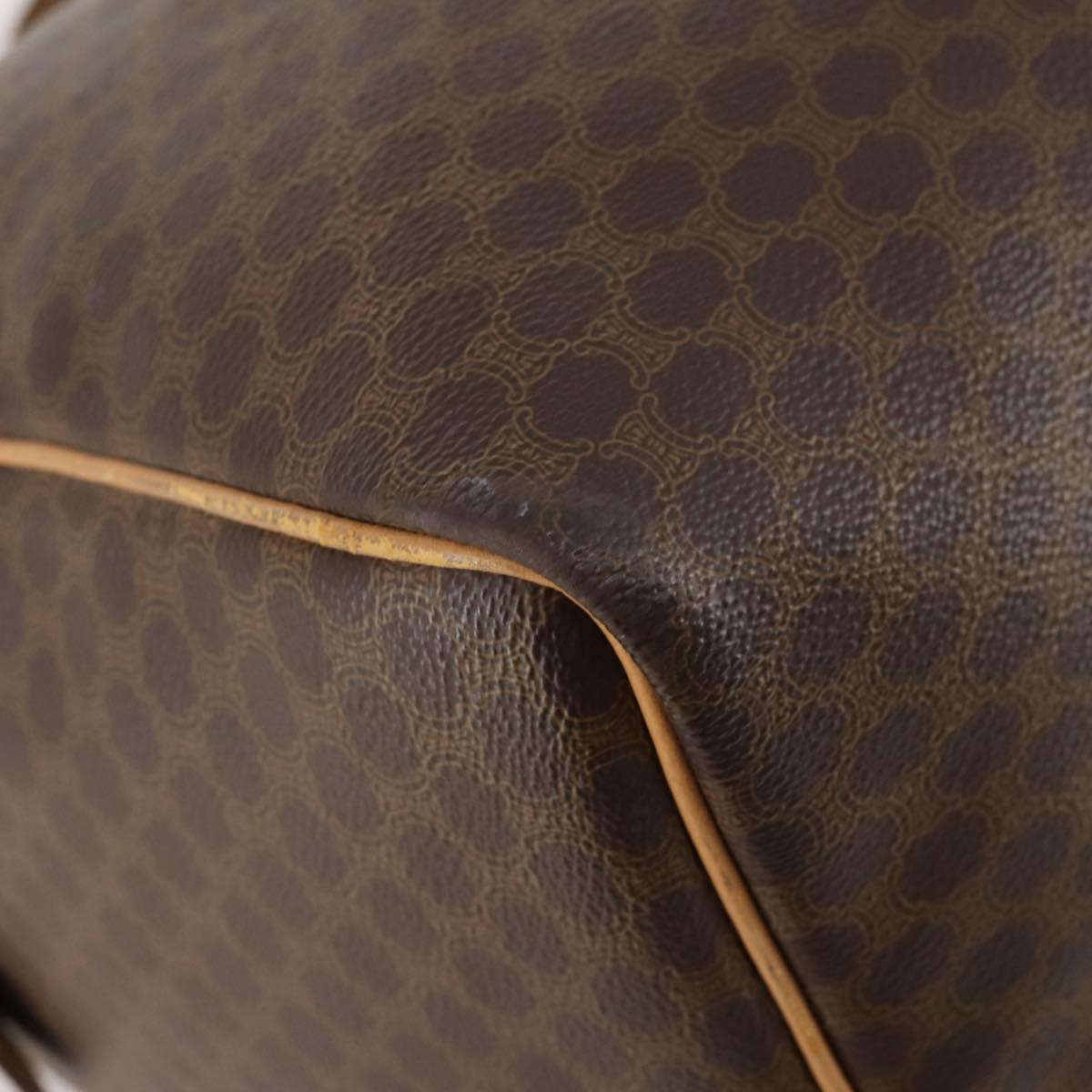 CELINE Macadam Canvas Boston Bag PVC Leather Brown Gold Auth ep13845
