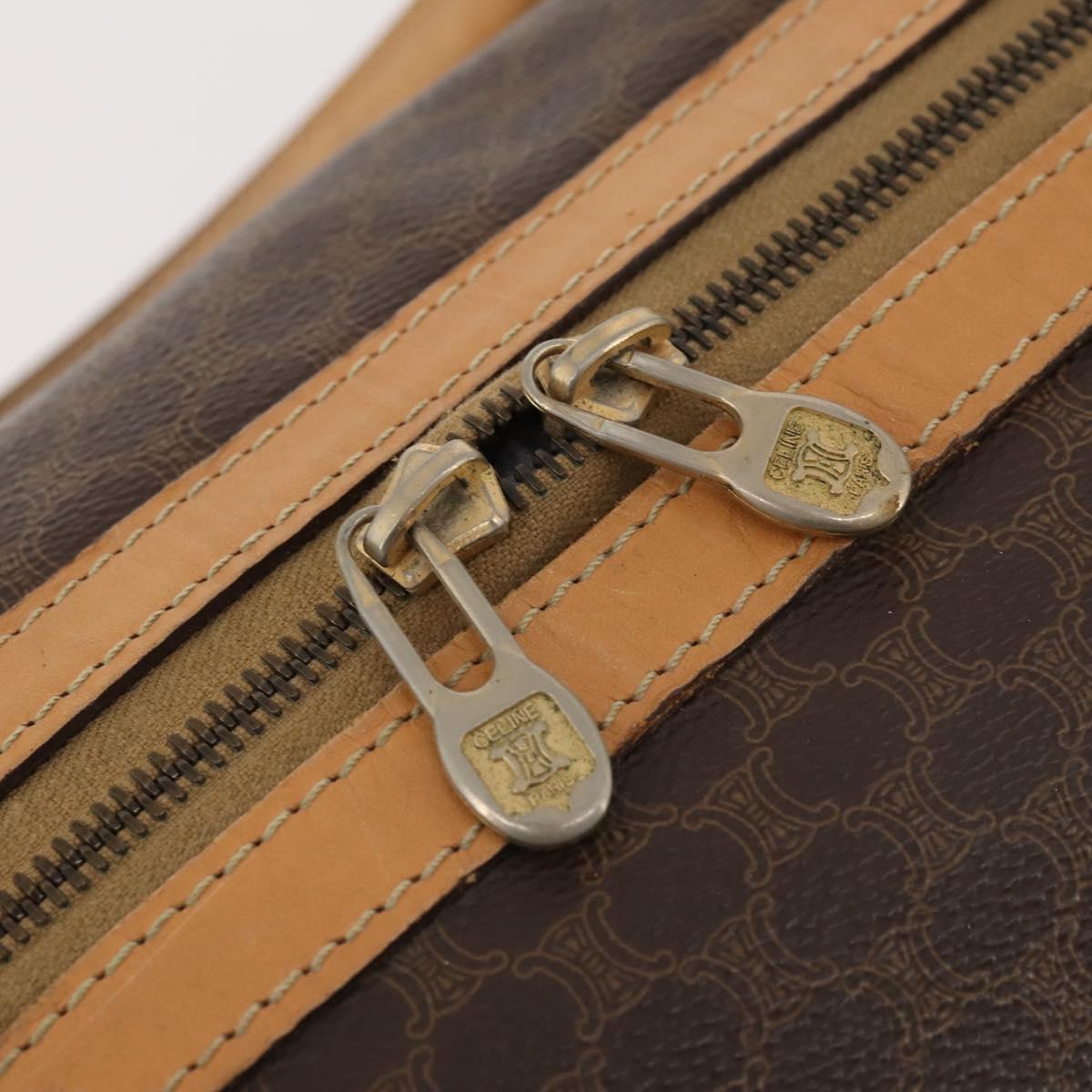 CELINE Macadam Canvas Boston Bag PVC Leather Brown Gold Auth ep13845