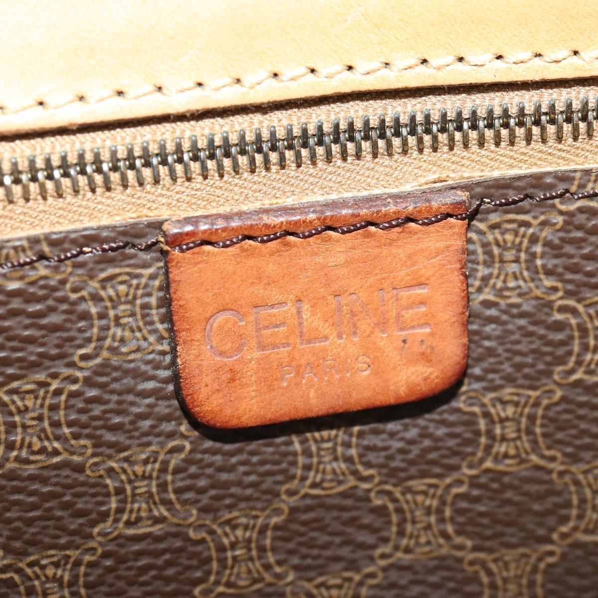 CELINE Macadam Canvas Boston Bag PVC Leather Brown Gold Auth ep13845