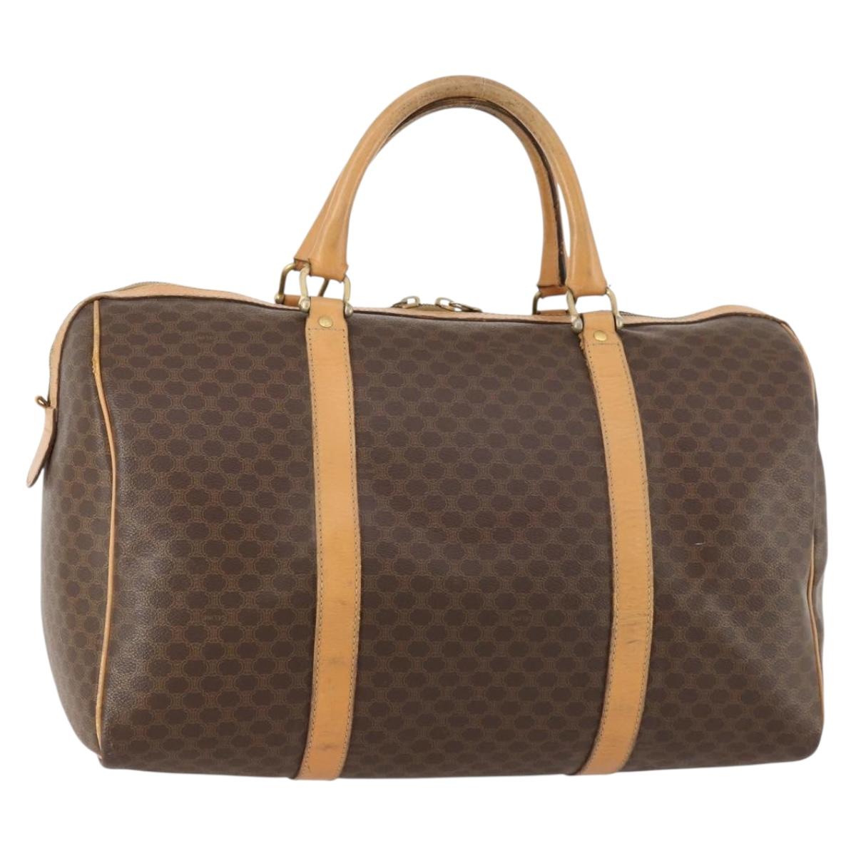 CELINE Macadam Canvas Boston Bag PVC Leather Brown Gold Auth ep13845