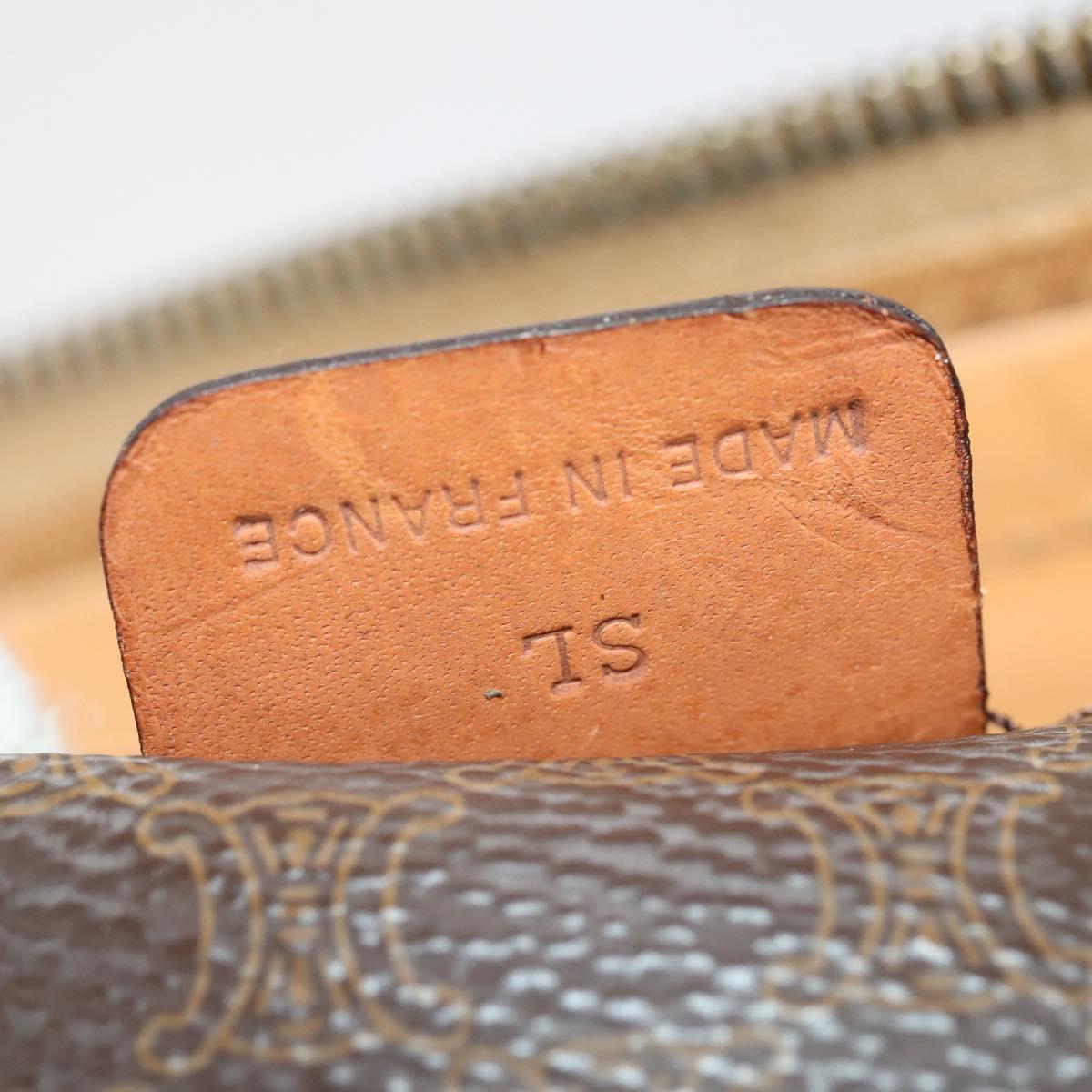 CELINE Macadam Canvas Boston Bag PVC Leather Brown Gold Auth ep13845