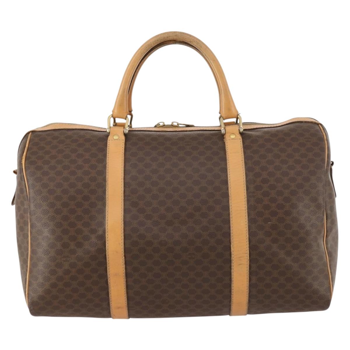 CELINE Macadam Canvas Boston Bag PVC Leather Brown Gold Auth ep13845
