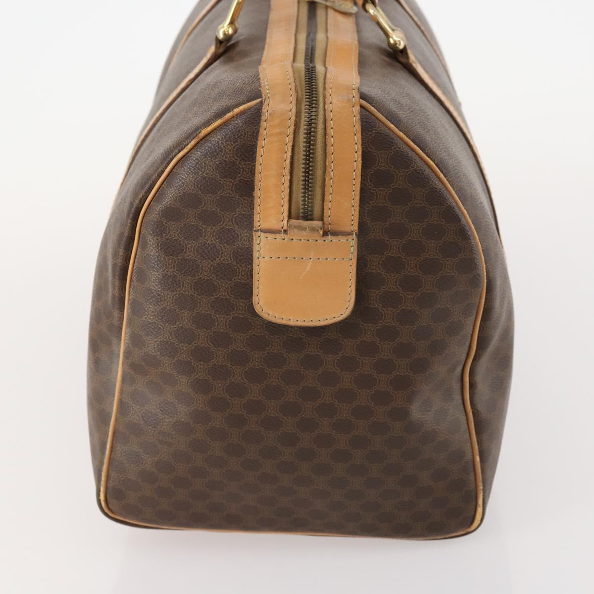 CELINE Macadam Canvas Boston Bag PVC Leather Brown Gold Auth ep13845