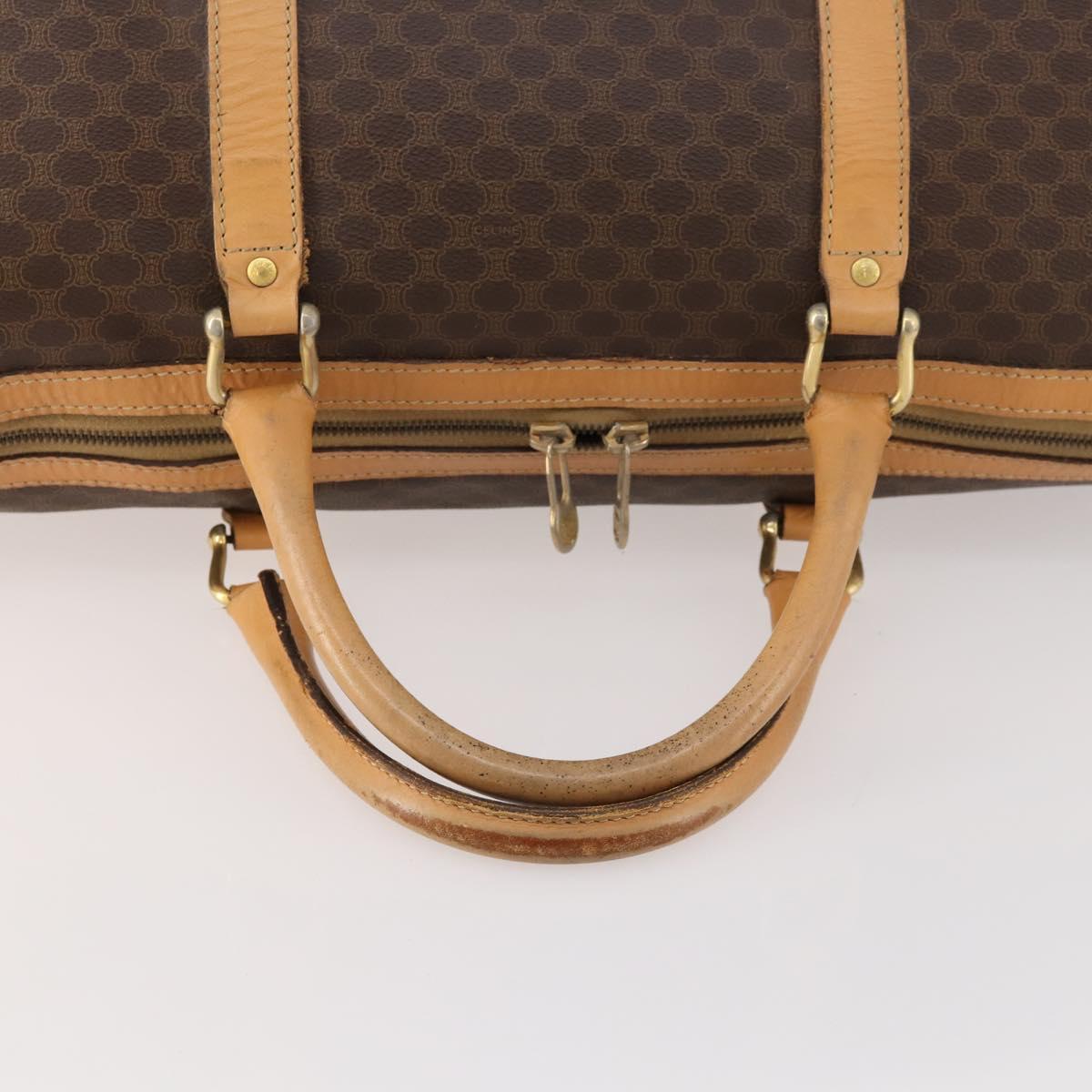 CELINE Macadam Canvas Boston Bag PVC Leather Brown Gold Auth ep13845
