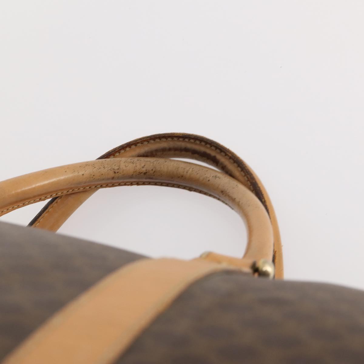 CELINE Macadam Canvas Boston Bag PVC Leather Brown Gold Auth ep13845