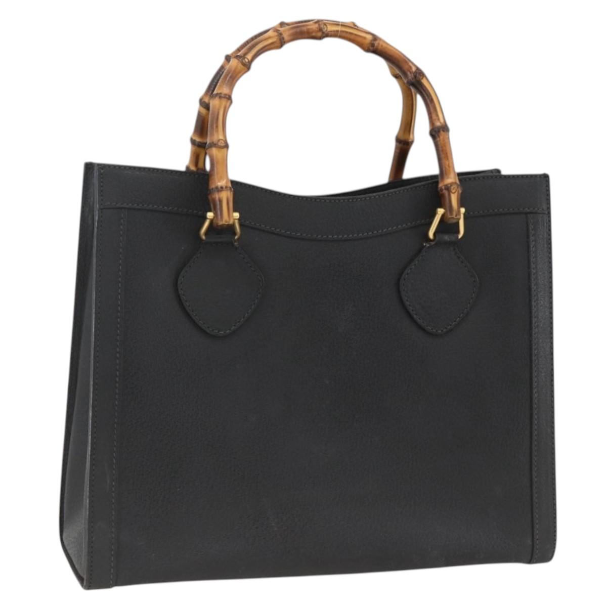 GUCCI Bamboo Hand Bag Leather Black Gold 002 853 0260 Auth ep13849
