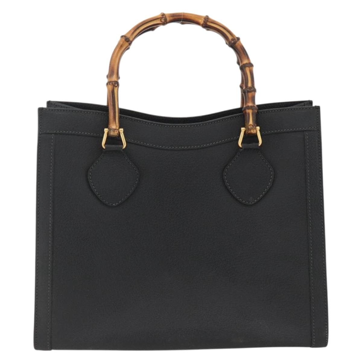 GUCCI Bamboo Hand Bag Leather Black Gold 002 853 0260 Auth ep13849