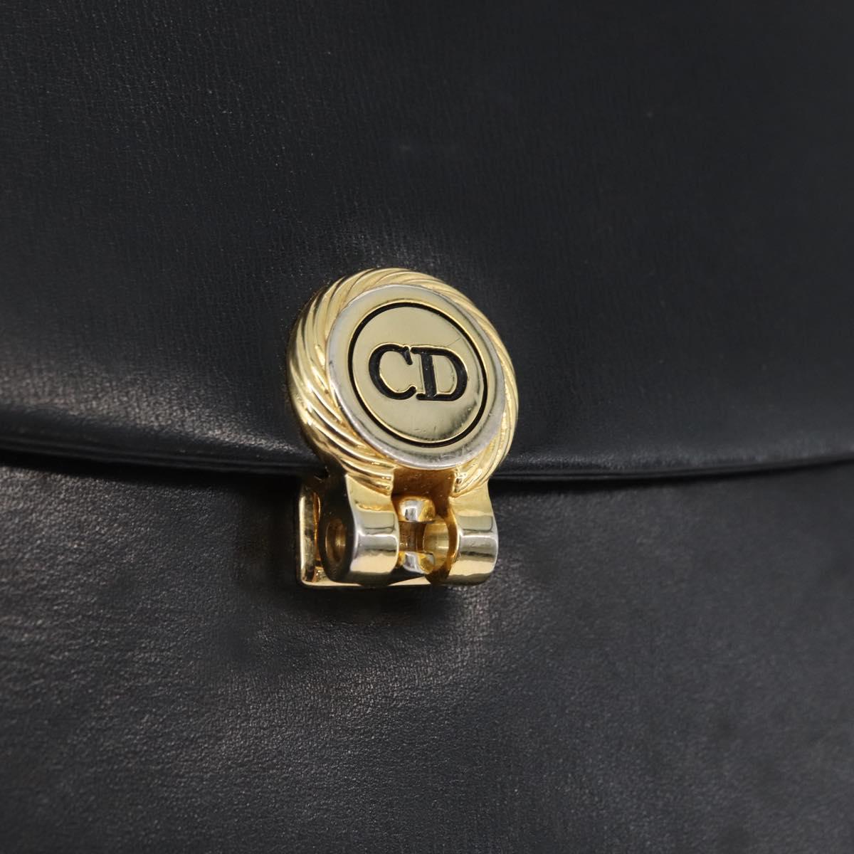 Christian Dior Chain Shoulder Bag Leather Black Gold Auth ep13853