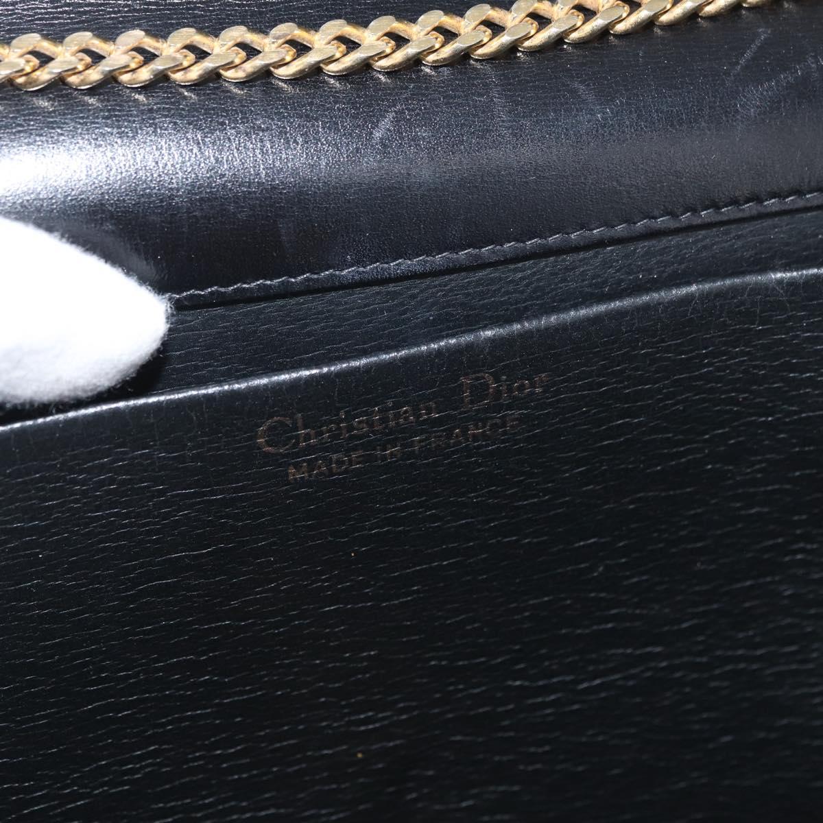 Christian Dior Chain Shoulder Bag Leather Black Gold Auth ep13853