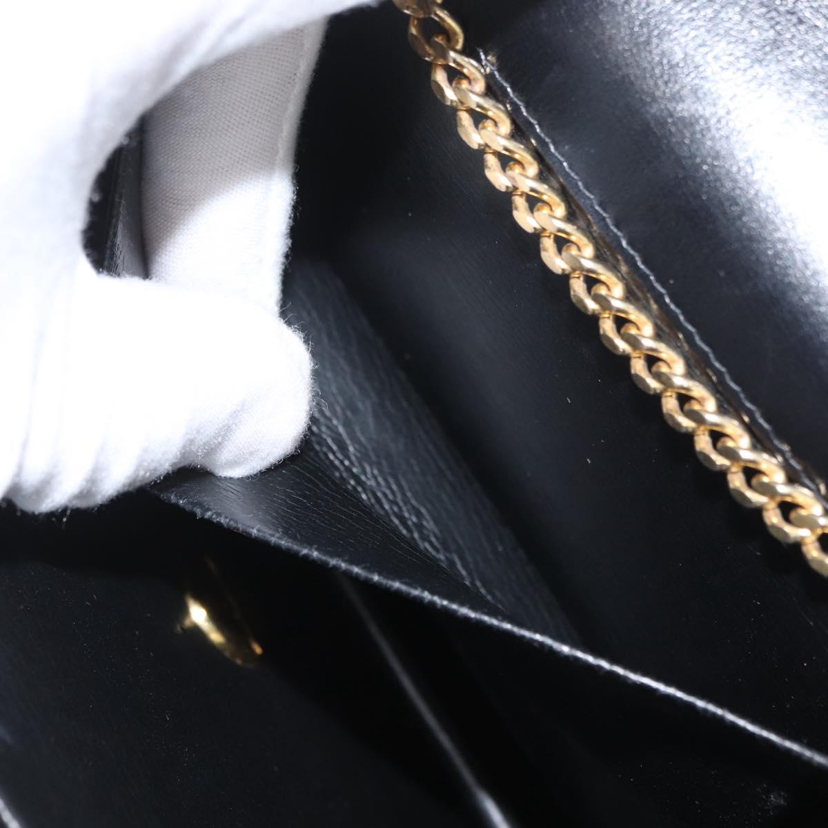 Christian Dior Chain Shoulder Bag Leather Black Gold Auth ep13853