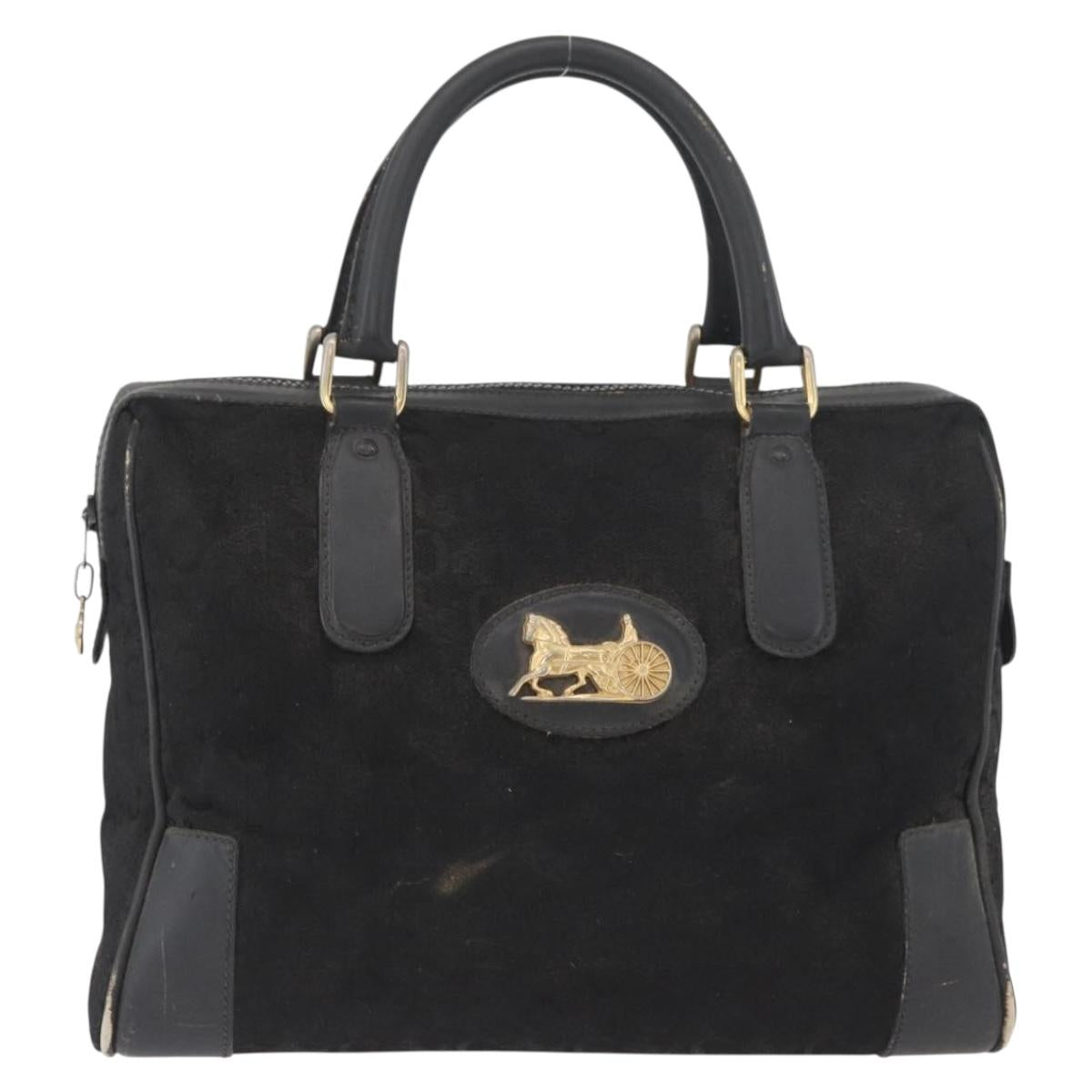 CELINE C Sulky Hand Bag Canvas Black Gold Auth ep13854