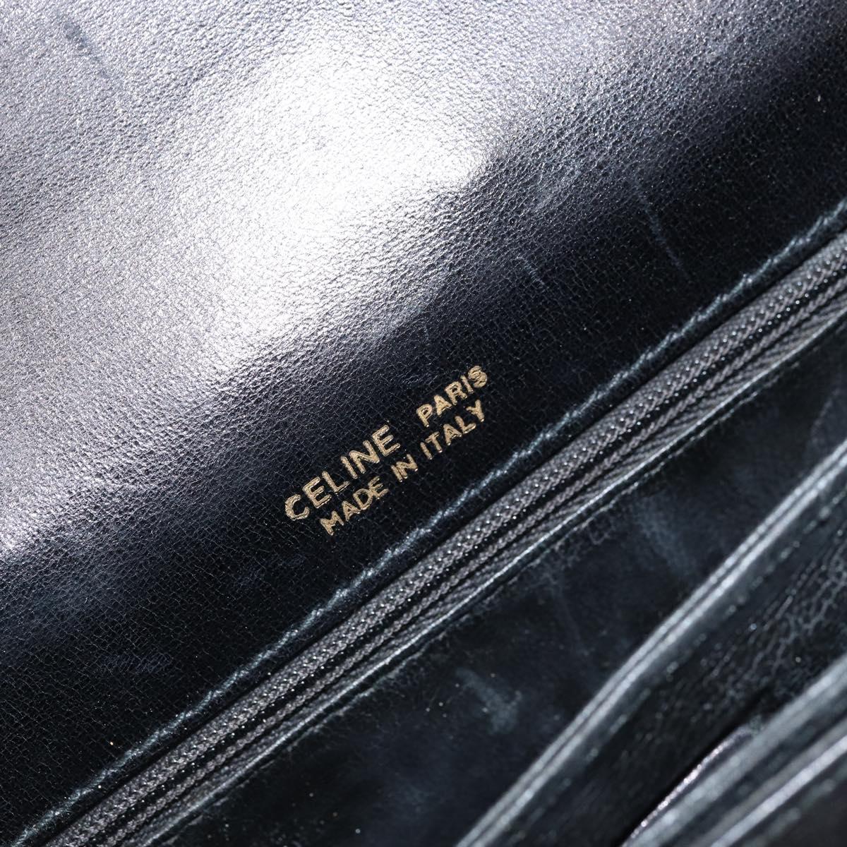 CELINE Horse Carriage Shoulder Bag Leather Black Gold Auth ep13857