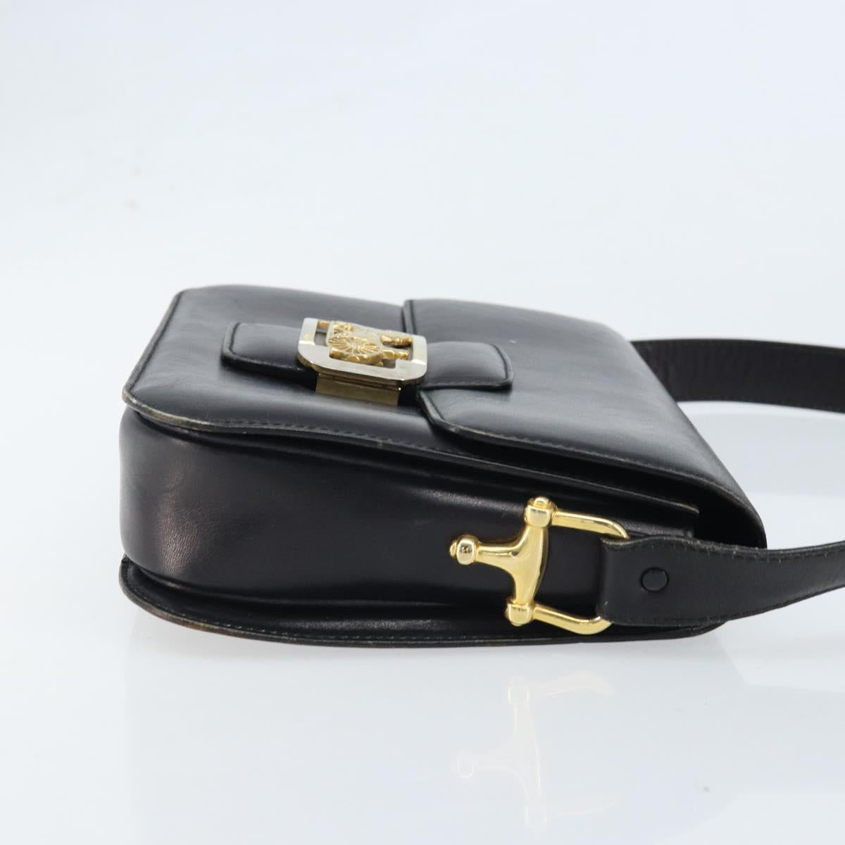 CELINE Horse Carriage Shoulder Bag Leather Black Gold Auth ep13857
