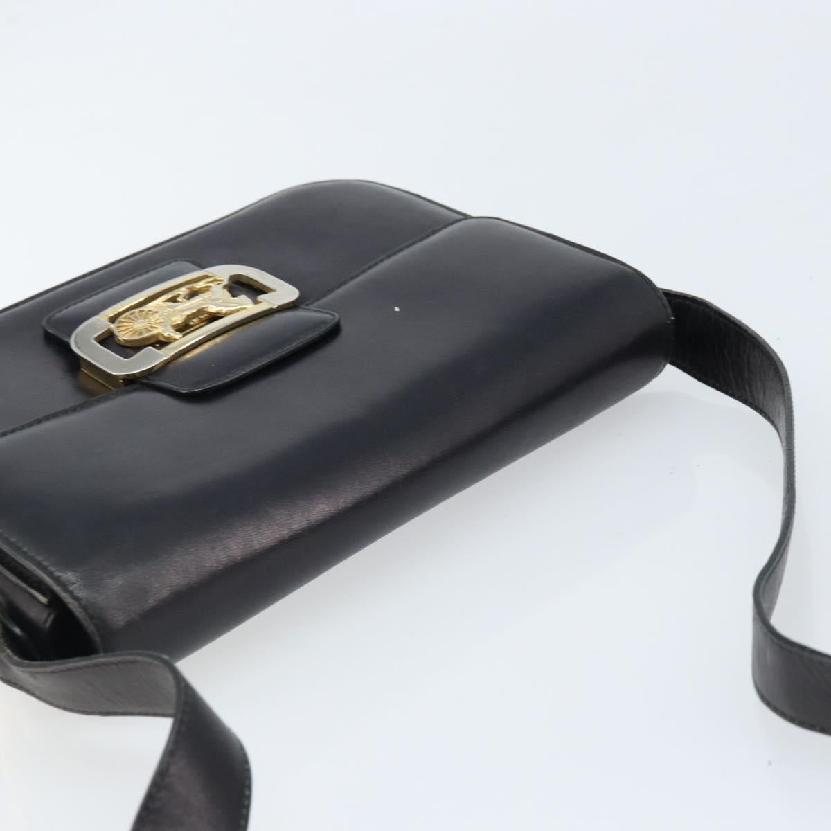 CELINE Horse Carriage Shoulder Bag Leather Black Gold Auth ep13857