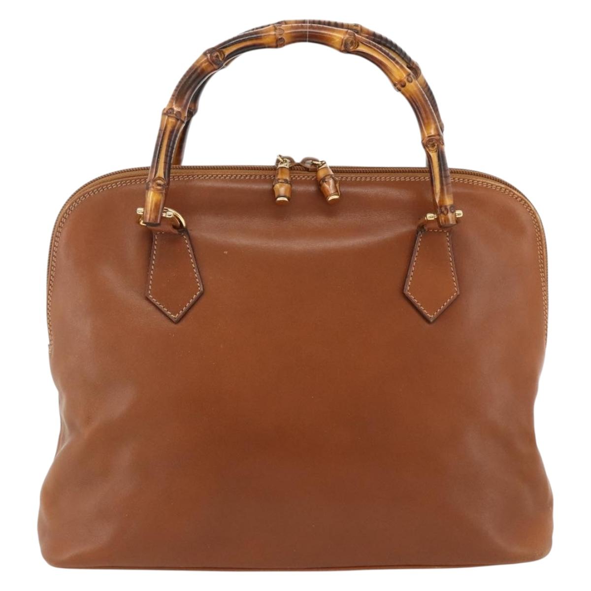 GUCCI Bamboo Hand Bag Leather Brown Gold 000 3780 0289 Auth ep13858