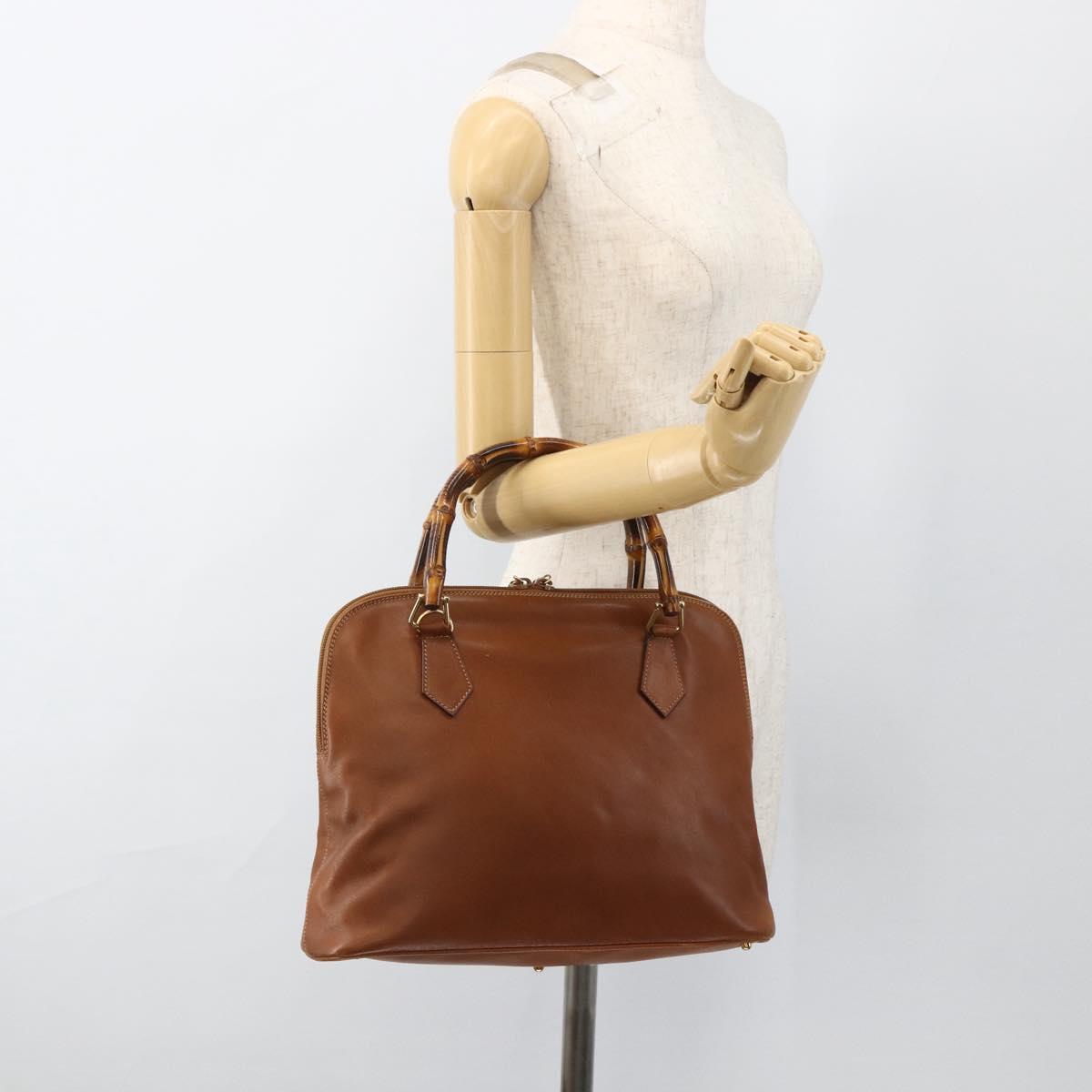 GUCCI Bamboo Hand Bag Leather Brown Gold 000 3780 0289 Auth ep13858