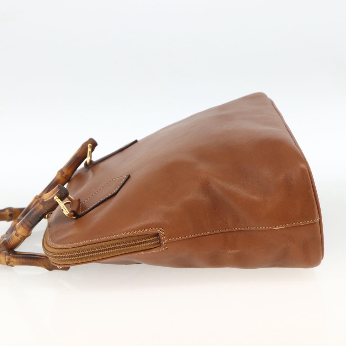 GUCCI Bamboo Hand Bag Leather Brown Gold 000 3780 0289 Auth ep13858
