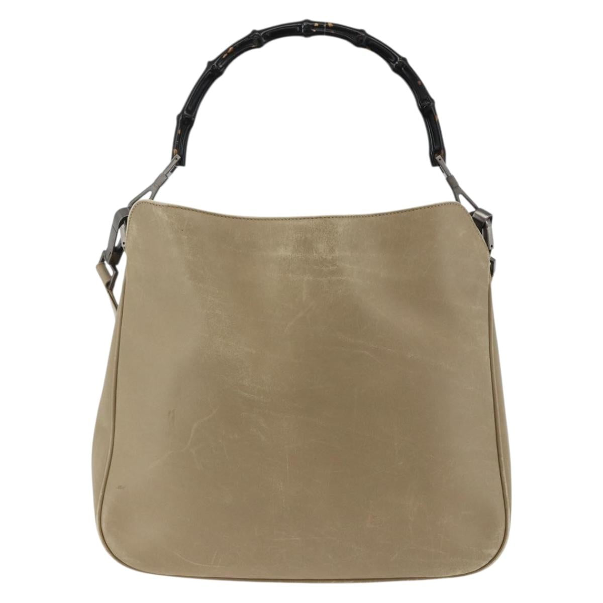 GUCCI Bamboo Hand Bag Leather 2way Beige Silver 001 1638 Auth ep13860