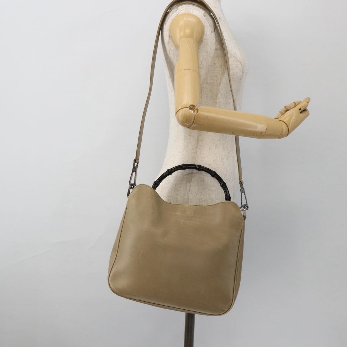 GUCCI Bamboo Hand Bag Leather 2way Beige Silver 001 1638 Auth ep13860