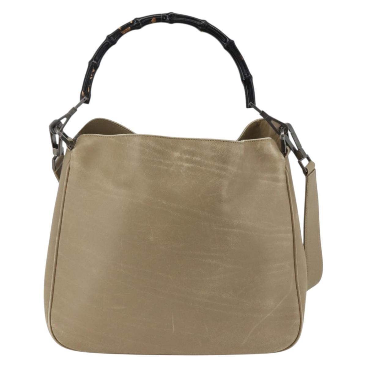 GUCCI Bamboo Hand Bag Leather 2way Beige Silver 001 1638 Auth ep13860