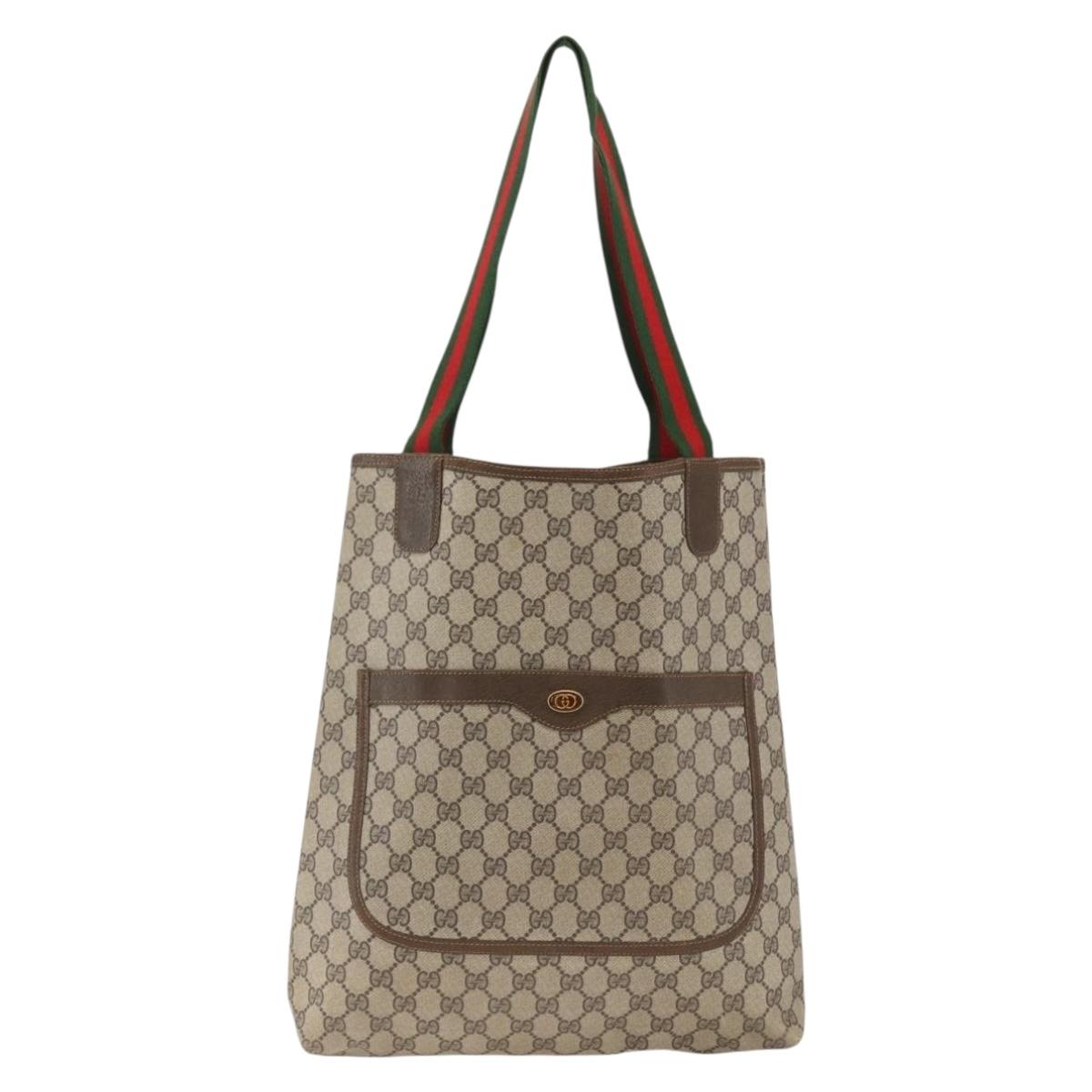 GUCCI GG Supreme Web Sherry Line Backpack PVC Beige Gold Auth ep13861
