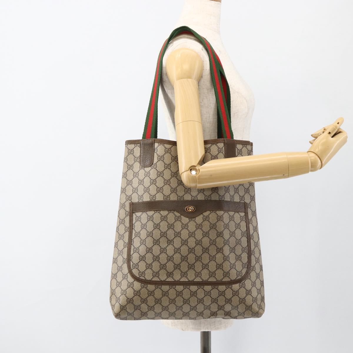GUCCI GG Supreme Web Sherry Line Backpack PVC Beige Gold Auth ep13861