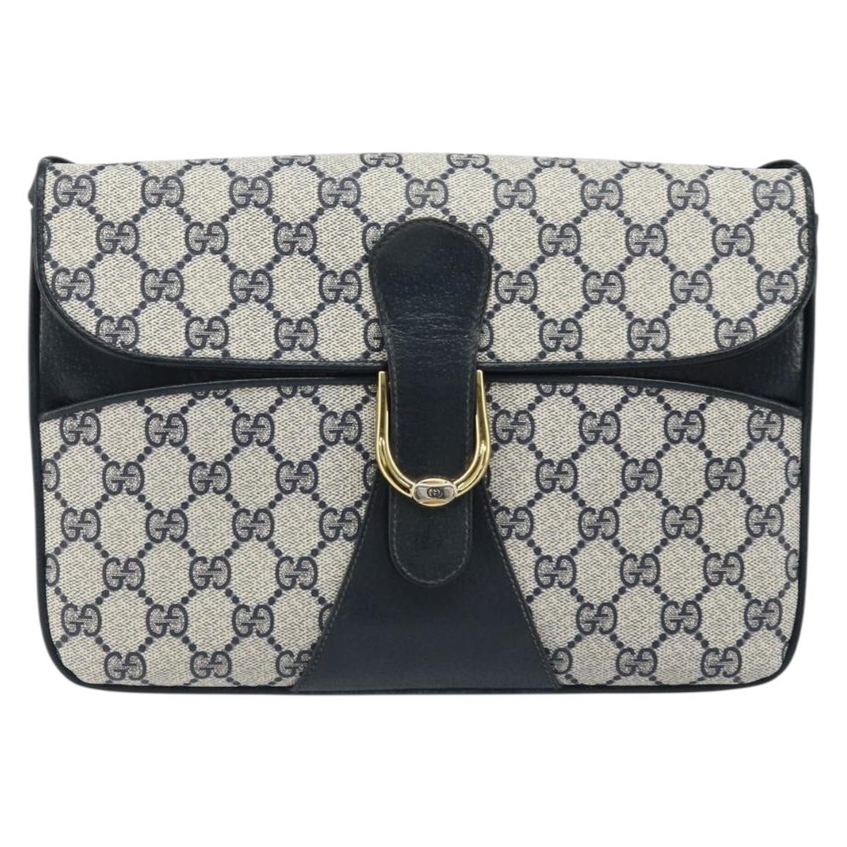 GUCCI GG Supreme Clutch Bag PVC Navy Gold 904 02 025 Auth ep13862